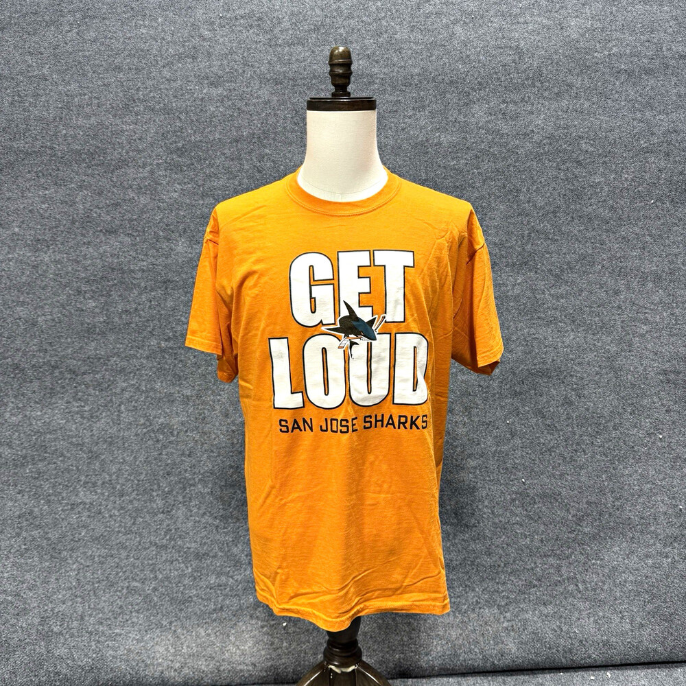 San Jose Sharks Get Loud T Shirt Mens XL Orange NHL Barracuda Networks Jerzees